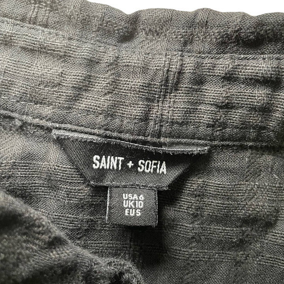 Saint+Sofia Black Burnout Button Down Shirt Long Sleeve Collared Casual Womens 6 - Picture 8 of 12